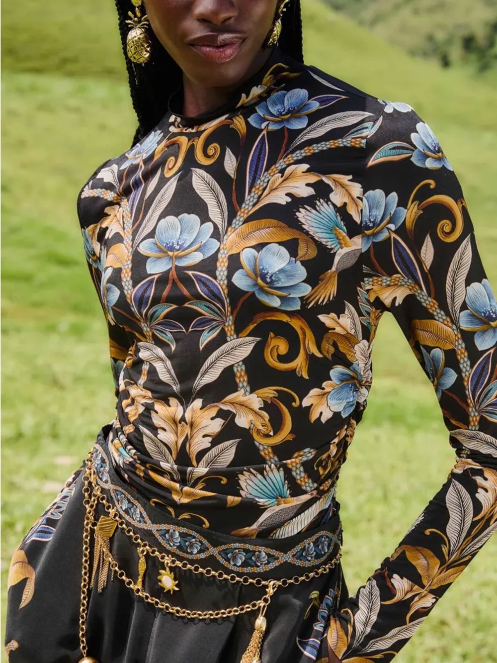 FARM RIO Snake Garden Jersey Top Mesh